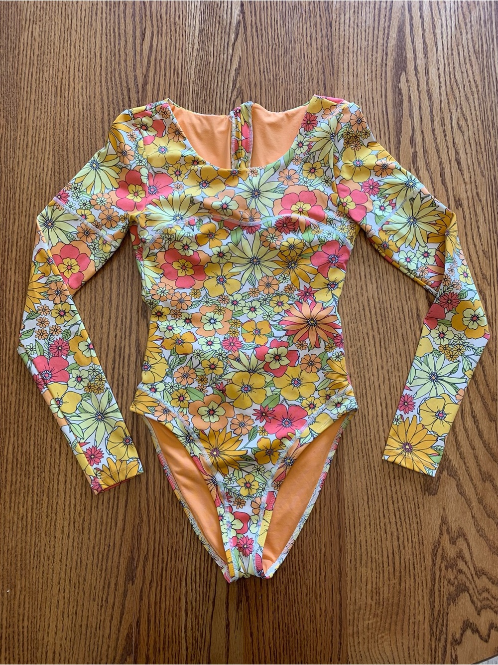Hurley Long-Sleeve Floral Rashguard - Yellow, Pink & Orange One-Piece Swimsuit